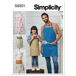 Simplicity Kids' and Adult's Half and Full Apron Packet, Code 9301 Sewing Pattern, Sizes S-XL, White