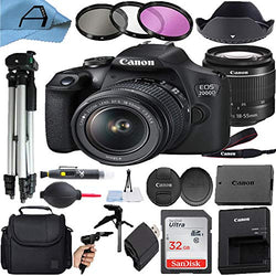 Canon EOS 2000D / Rebel T7 Digital DSLR Camera 24.1MP CMOS Sensor with 18-55mm Zoom Lens + SanDisk 32GB Memory Card + Case + Tripod + 3 Pack Filters + A-Cell Accessory Bundle (Black)