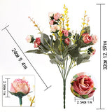 Luyue 7 Branch 21 Heads Artificial Silk Fake Flowers Leaf Rose Wedding Floral Decor Bouquet,Pack of