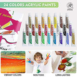 Acrylic Paint Set, 63 PCS Complete Painting Supplies - 24 Colors Acrylic Paint, Canvases, Wooden Easel, Paint Brushes, Palette Knives and Accessories, Paint Set for Kids, Adults, Artists and Beginner