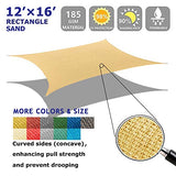 Shade&Beyond Sun Canopy Shade Sail 12'x16' Rectangle UV Block for Patio Deck Yard and Outdoor Activities Sand