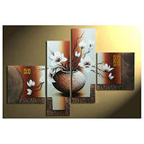 Wieco Art 4-Piece Elegant Flowers Stretched and Framed Hand-Painted Modern Canvas Wall Art