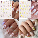 YOSOMK 9 Sheets Flower Nail Stickers for Nail Art Gold Foil Flower Self-Adhesive Nail Decals 3D Geometric Spring Flower Butterfly Nail Supplies Accessories for Women French Nail DIY Design Decoration