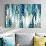 UTOP-art Abstract Canvas Painting Wall Art: Teal Hand Painted with Heavy Textured Modern Picture Navy Blue Artwork for Living Room (45'' x 30'' x 1 Panel)