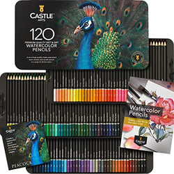 Castle Art Supplies 120 Watercolor Pencils Set | Quality Vibrant Pigments | Draw and Paint at Same Time | For Adult Artists and Professionals | Protected and Organized in Presentation Tin
