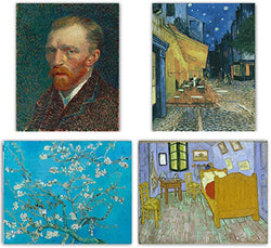 4pcs Vincent Van Gogh Art Reproduction. Gogh Self Portrait and the Bedroom at Arles Classic .Hand Painted Oil Painting on Canvas Wall Art for Living Room Decor Bedroom and Office Artwork( 8''x10'' inch)
