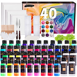 162 Piece Acrylic Pouring Paint Set, 40 Color (2oz/60ml) Pre-Mixed Pouring Paint Set, 24 Cups, 24 Gloves, 12 Glitter Jar, 6 Canvases, 2 Gloss Medium, 2 Silicone Oil,, Art Supplies for Artist