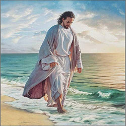 DIY 5D Diamond Painting Kit for Adults Children, NYEBS 5D DIY Diamond Painting Full Round Drill Jesus is Walking On The Beach Rhinestone Embroidery for Wall Decoration 16X16 inches (Full Drill)