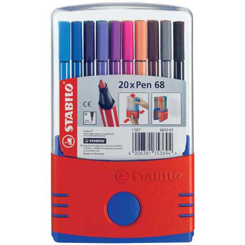 Stabilo Pen 68 Coloring Felt-tip Marker Pen, 1 mm - 10-Color Set with Hangtab