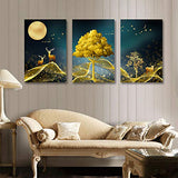 3 Piece Canvas Wall Art ,Deer and Moon Picture Print on Canvas Painting Modern Canvas Artwork for Living Room Bedroom Home Decoration Wall Decor 12"x16"Framed Ready to Hang