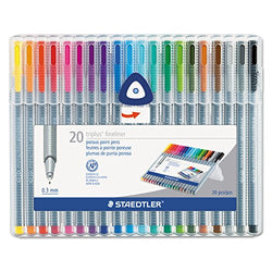 Staedtler 334SB20A6 triplus Fineliner Marker Super Fine Water-Based 20 Color Set