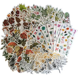 Vintage Washi Sticker Set (4 Pack, 240 Pieces ) Retro Floral Green Plant Fruit Mushroom Flower DIY Decorative Label for Scrapbooking Cup Cellphone Gift Wrapping Letter Card Art Project Craft