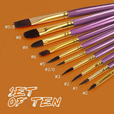 Paint Brushes Set 10 PCS Nylon Hair Paint Brushes for Acrylic Oil Watercolor Gouache Painting Face Paint Brushes for Children and Adults