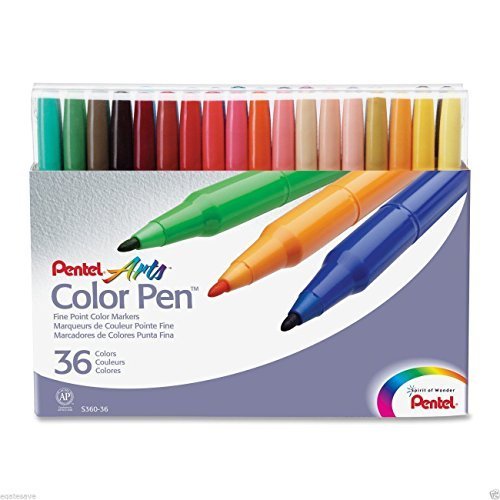 Pentel Color Pen Set, Set of 36 Assorted Colors (S360-36) New