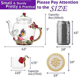 Pretty Glass Tea Sets for Women, Small Coffee Espresso Shot Tea Cups of 4, Flower Teapot and Cup Set, Clear Tea Kettle, Fancy Tea Set for Adults Girls Kids Tea Party, Gift for Women Mom Wife Christmas