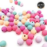 40 Pcs Candy Colors Mixed Wooden Beads Thread Stripe Wood Ball for DIY Craft Jewelry Making Kids