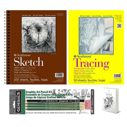 Strathmore Sketchbook Mixed Media 9x12 400 Series, Tracing Paper Pad, & Kimberly Drawing Pencils Set- Premium Paper Sketch Book, Translucent Paper Drawing Pad, & Professional Sketching Pencils- E-book