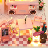 Cool Beans Boutique Miniature Wooden Dollhouse DIY Kit Pink Claw Machine Shop with Dust Cover - C009