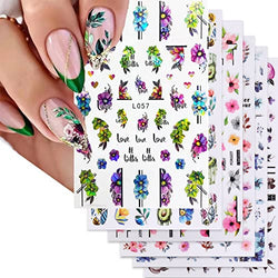 YOSOMK 9 Sheets Nail Art Stickers Decals Summer Flower Nail Decals 3D Self Adhesive Nail Art Supplies Spring Leaf Colorful Laser Design Nail Accessories for Women Acrylic Nail Decorations.