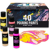 Acrylic Pouring Paint Art Kit with 40 x 60ml Tubes, 40 Vibrant Colors, Ready-to-Use Acrylic Pouring Paint Set, Liquid Painting Supplies for Paint Canvas, Paper, Wood