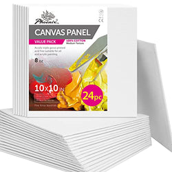 PHOENIX Painting Canvas Panels 10x10 Inch, 24 Bulk Pack - 8 Oz Triple Primed 100% Cotton Acid Free Canvases for Painting, White Blank Flat Canvas Boards for Acrylic, Oil, Watercolor & Tempera Paints