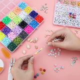 7000 Pcs Clay Beads for Bracelets Making,6mm 24 Colors Flat Round Polymer Clay Heishi Beads with Smile Face Beads Letter Bead Pendant Elastic Strings for DIY Jewelry Making Kit Bracelets Necklace