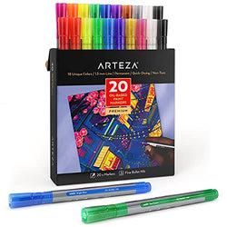 Arteza Oil-Based Paint Markers, 20-Pack, 18 Unique Colors, 1.3 mm Line, Small Barrel, Quick-Drying Permanent Marker Pens with Bullet Nib, Art Supplies for Stone, Wood, Glass, and Metal Painting