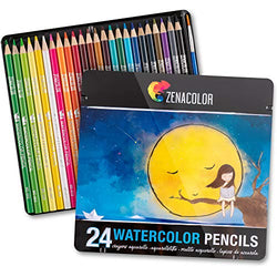 24 Watercolor Pencils Professional, Numbered, with a Brush and Metal Box - 24 Water Color Pencils for Adults and Adult Coloring Books - Watercolor Pencil for Kids, Colored Pencils, Art Set