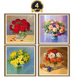 Ginfonr 4 Pack 5D Diamond Painting Full Drill Oil Painting Flowers, Colorful Bouquets Rhinestone Embroidery Craft Paint with Diamonds Arts DIY Wall Decor 30x30 cm (12x12 inch)