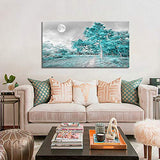 youkuart Canvas Wall Art for Bedroom Simple Life Green Moon Tree Artwork Painting Office Wall Decor 30" x 60" Single Pieces Canvas Prints Ready to Hang for Home Decoration