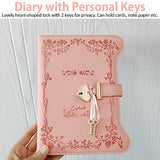 Diary with Lock and Keys for Teen Girls 360 Pages Leather Heart Shaped Locking Journal Personal Organizers Secret Notebook for Women(A5(8.5"*5.7"),PINK 2)