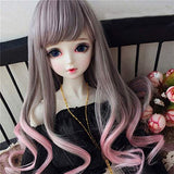 7-8 Inch BJD SD Doll Wig 1/3 BJD SD Doll Wig Heat Resistant Fiber Long Gray Ombre Pink Wavy Curly Doll Hair Wig