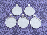 20 CleverDelights Round Pendant Trays - Shiny Silver Color - 25mm 1" Diameter - Pendant Blanks