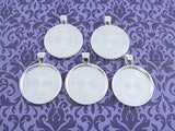 CleverDelights 50 Round Pendant Trays - Shiny Silver Color - 25mm 1" Diameter - Pendant Blanks