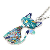 BONSNY Statement Enamel Alloy Chain Cat Necklaces Pendant Original Design For Women Girls (Blue)