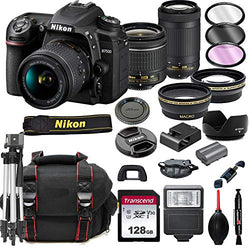 Nikon D7500 DSLR Camera with 18-55mm VR and 70-300mm Lenses + 128GB Card, Tripod, Flash, ALS Variety Lens Cloth, and More