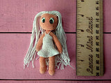 Crochet Doll 4 inch Articulated Blond Hair White Dress Green Eyes Miniature