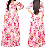 JTNFairy Womens Casual Floral Print Long Maxi Dress Plus Size Plain Party Outfits Pink