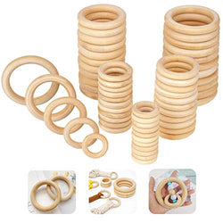 60Pcs Unfinished Wooden Rings for Crafts, 5 Different Sizes Solid Wood Rings for Macrame, DIY Wood Hoops Ornaments and Connectors Jewelry Making