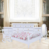 Shanbor Dollhouse Bedroom Furniture Set, 1:12 6pcs Mini Wooden White Bedroom Furniture Set for Dollhouse