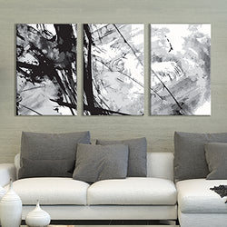 wall26 - 3 Panel Canvas Wall Art - Black Cloud Abstract Heavy Splattered Brush Stroke Painting - Giclee Print Gallery Wrap Modern Home Art Ready to Hang - 24"x36" x 3 Panels