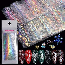 10 Sheets Snowflake Nail Foil Transfer Sticker - 3D Holographic Laser Winter Nail Art Stickers Decals Snowflake Flower Xmas Elk Christmas Foils Transfer DIY Manicure Nail Decorations for Women Girls