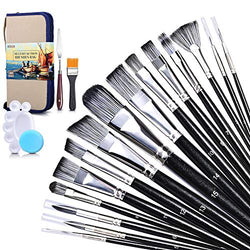 Paint Brush Set, SUEFFI 20 Pieces Acrylic Paint Brushes with Standable Carrying Case, Paint Tray, Palette Knife and Sponge for Acrylic Watercolor Oil Gouache, Artist Paint Brushes for Adults, Kids