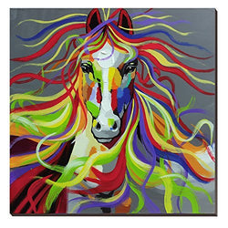 3Hdeko-Horse Oil Painting on Canvas 30x30inch Colorful Wild Animal Modern Wall Art Home Decoration for Bed Room,Stretched- Ready to hang!
