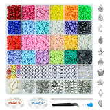 Bracelet Making Kit,Velavior Bead Kit Including 24 Colors 2400pcs Clay Beads,600pcs Pony Beads and 200pcs Letter Beads for Bracelets Jewelry Making with Charm Pendants and Elastic Strings