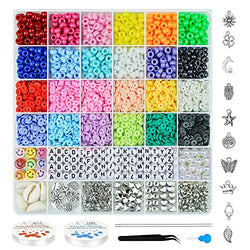 Bracelet Making Kit,Velavior Bead Kit Including 24 Colors 2400pcs Clay Beads,600pcs Pony Beads and 200pcs Letter Beads for Bracelets Jewelry Making with Charm Pendants and Elastic Strings