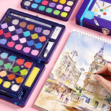 Watercolor Paint Set - 48 Solid Assorted Watercolors Paints Half Pans with Watercolor Brush Pen + 8 Extra Bonuses, Travel Watercolor Kit Portable Watercolors for Professional Artists, Students, Kids