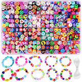 1000PCS Polymer Clay Beads Bracelet Making kit, 24 Style Cute Fun Beads Fruit Flower Smiley Animal Cake Butterfly Heart Beads Charms for Jewelry Necklace Earring Making DIY Accessories for Women Girls