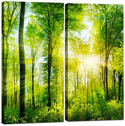 Canvas Wall Art Decor - 12x24 2 Piece Set (Total 24x24 inch) - Forest Tree Landscape - Decorative & Modern Multi Panel Split Canvas Prints for Dining & Living Room, Kitchen, Bathroom, Bedroom & Office
