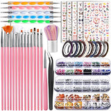 Nail Art Brushes set, Teenitor Nail Dotting Tools and Brushes, Nail Art Foil Flakes, Nail Striping Tape, Butterfly Nail Art Stickers, Nail Art Rhinestones and Pick Up Tweezers